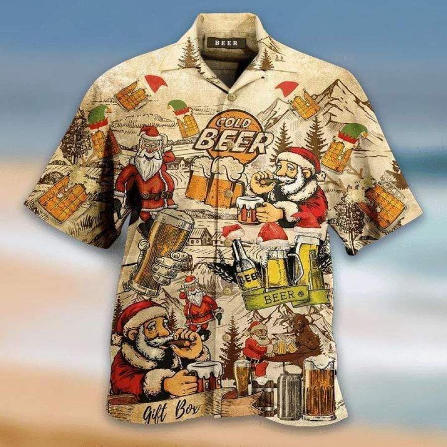 Drinking Beer With Santa Claus Christmas Hawaii Aloha Shirts Ha69872