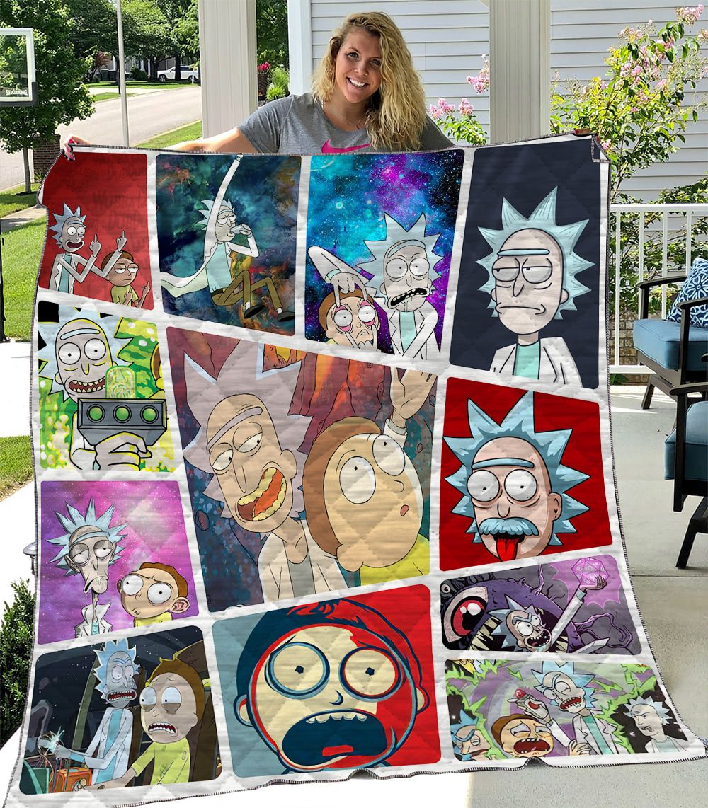 Rick And Morty Cartoon Friends Quilt Fleece Blanket Fan Made All Season