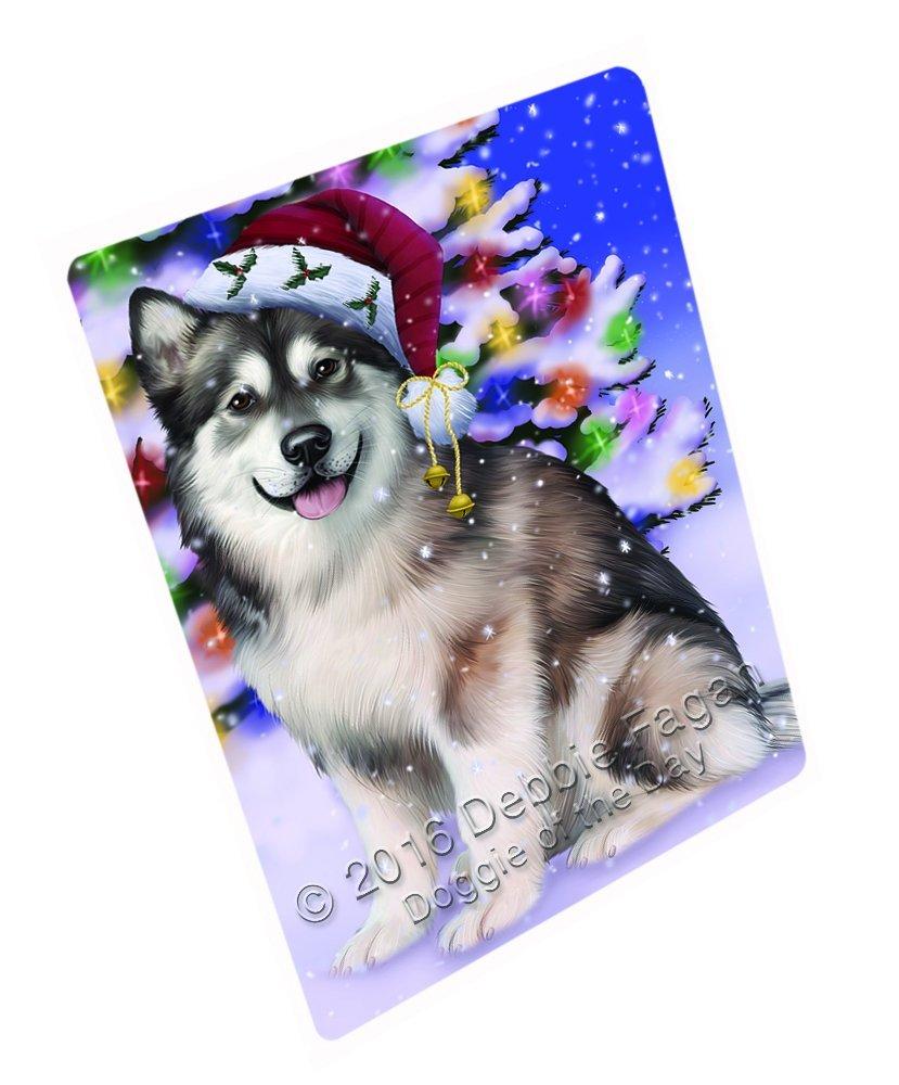 Winterland Wonderland Alaskan Malamute Dog In Christmas Holiday Scenic Background Art Portrait Print Woven Throw Sherpa Plush Fleece Blanket