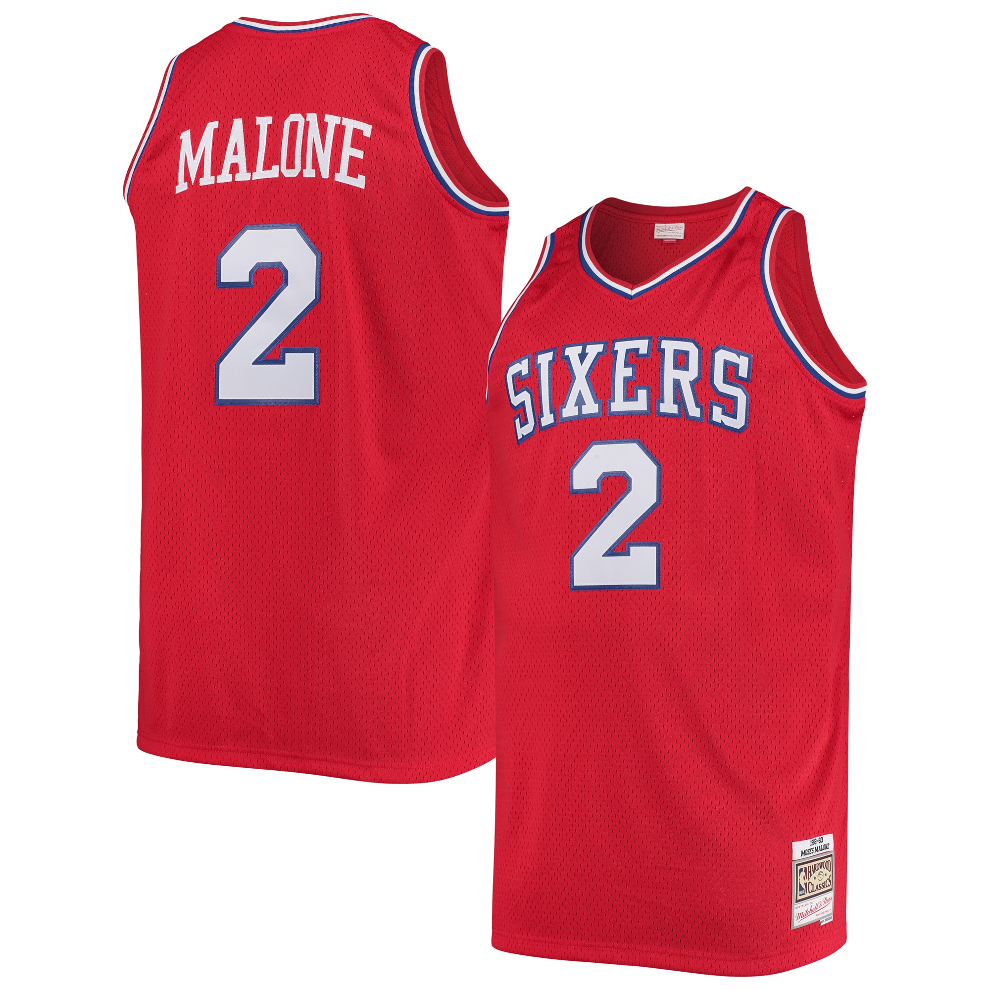 Moses Malone Philadelphia 76ers Mitchell & Ness 1982/83 Big & Tall Hardwood Classics Swingman Jersey – Red