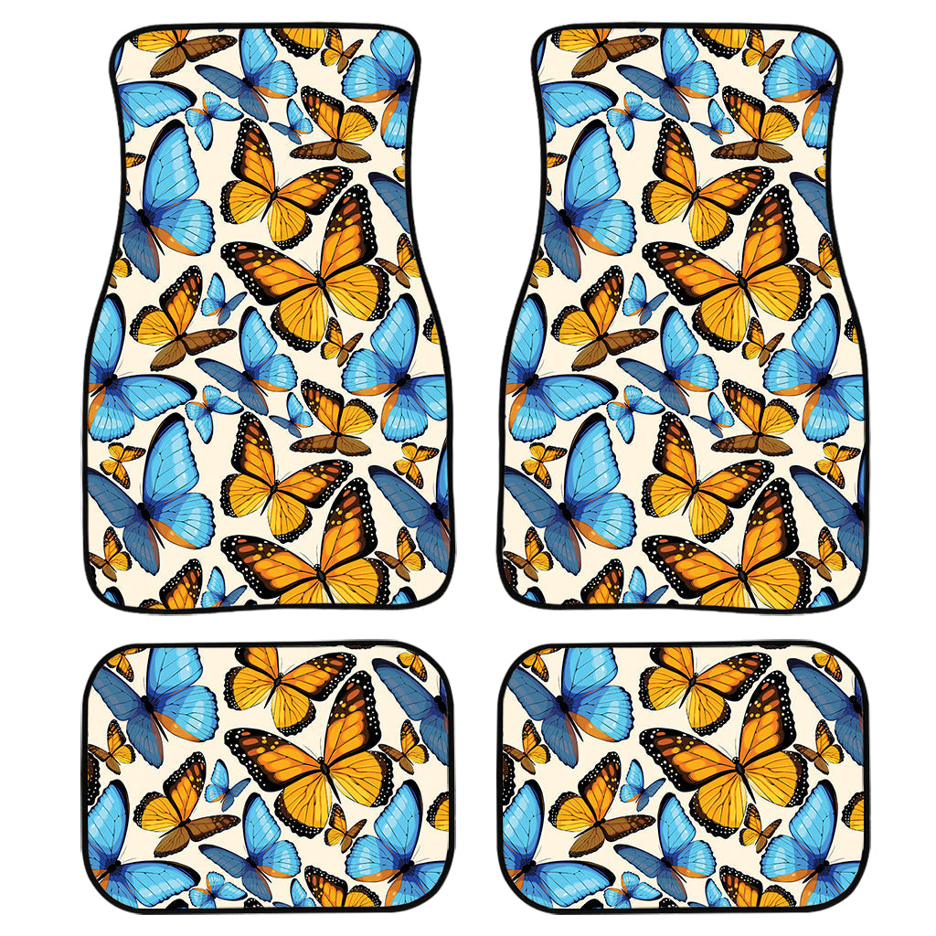 Turquoise And Orange Butterfly Print Front And Back Car Floor Mats, Front Car Mat