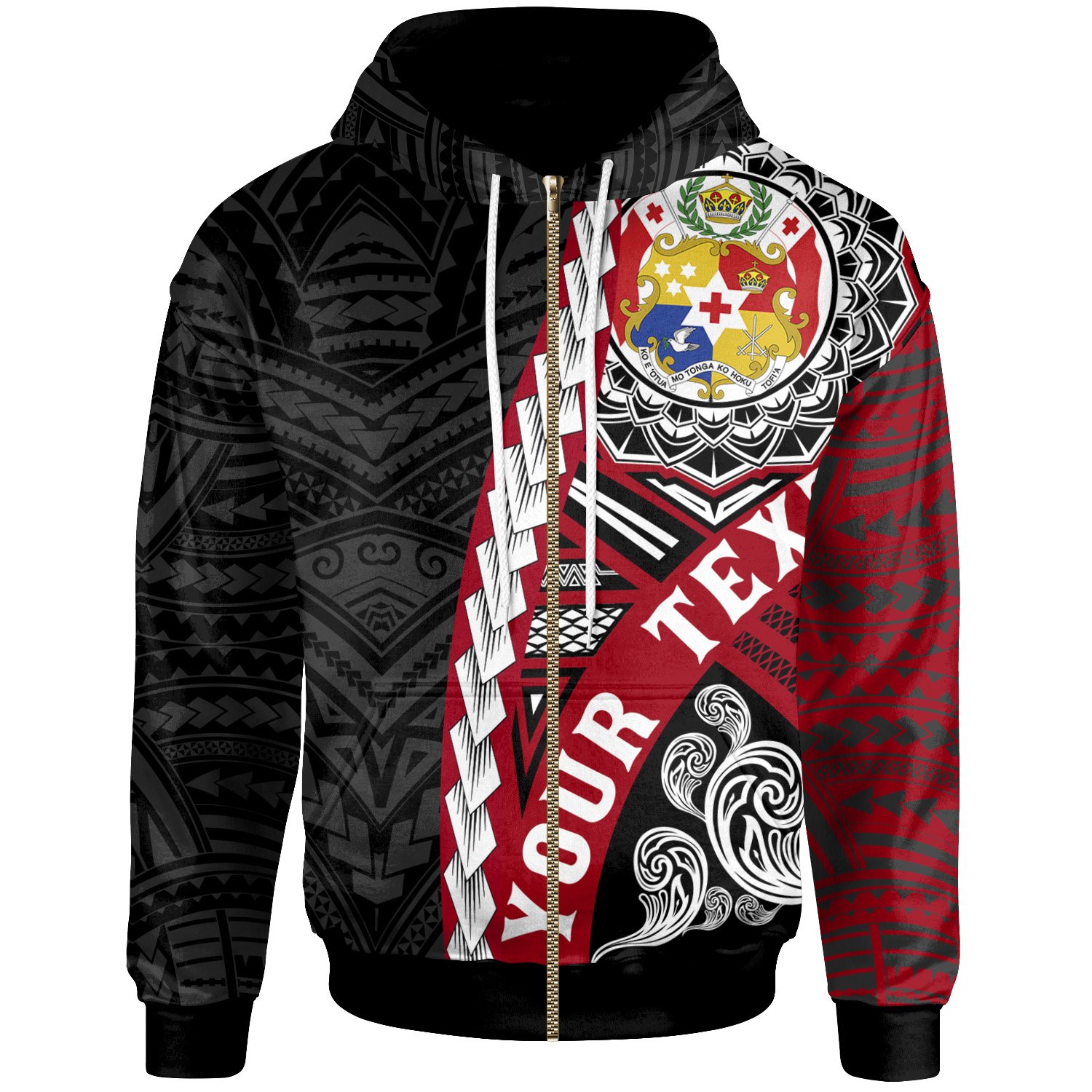 Tonga Polynesian Custom Personalised Zip-Up Hoodie – Wave Tattoo – BN12