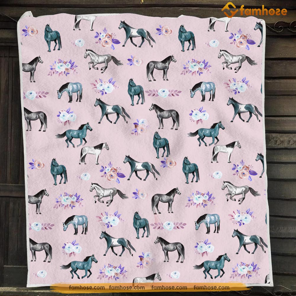 Horse Blanket, Many Horses Together Flower Horses, Horse Fleece Blanket – Sherpa Blanket Gift For Horse Lover