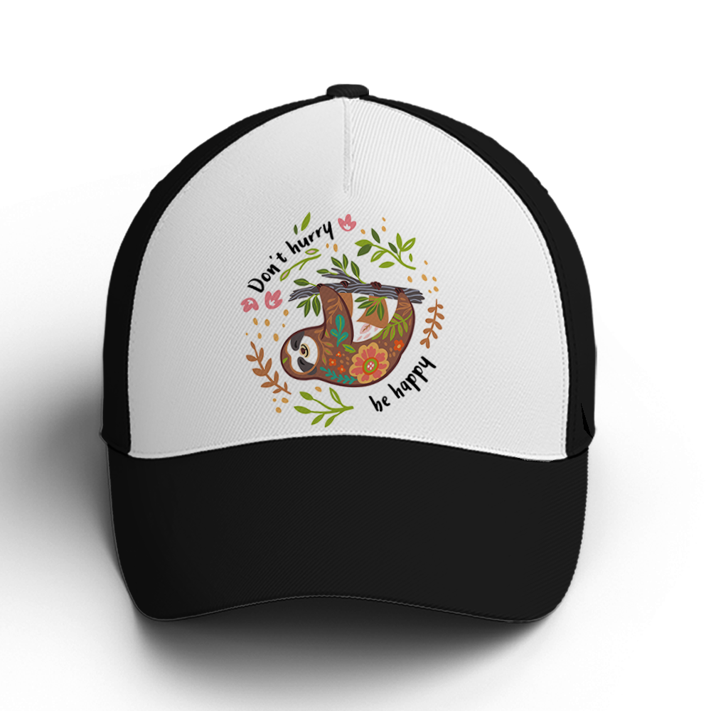 Don’T Hurry Be Happy Floral Sloth Baseball Cap Coolspod