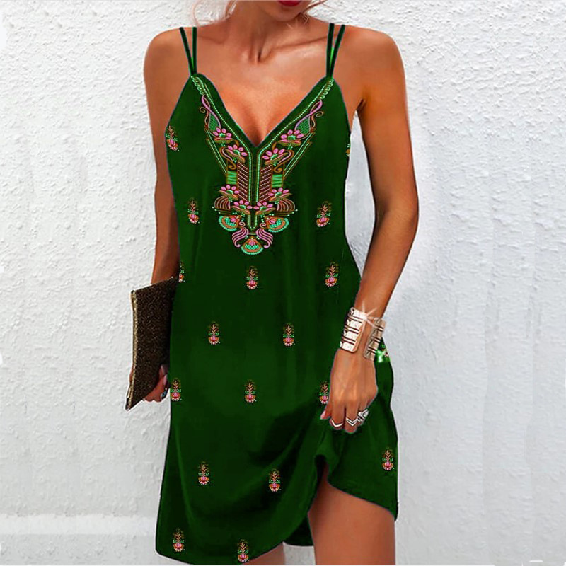 2022 Women’s Dress Fashion Clothing Summer Sleeveless Printed Bohemian Dresses Casual Party Beach Dress alx