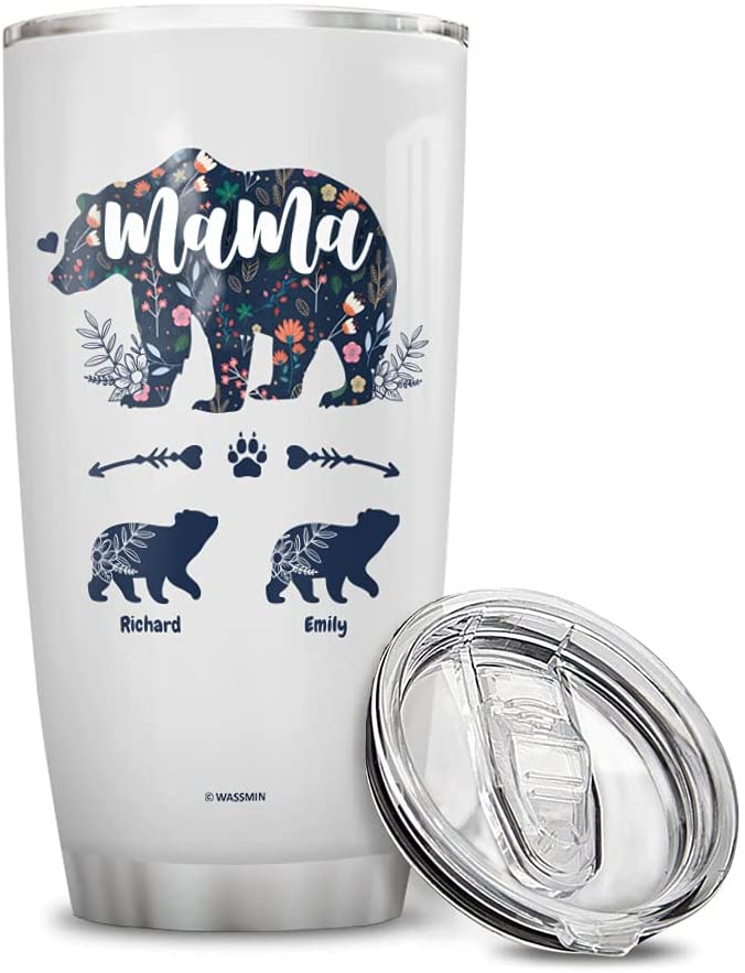 Personalized Tumbler Mama Bear Stainless Steel Cup With Lid 20Oz 30Oz Double Walled Vacuum Insulated Tumblers Customize Cubs Mother’S Birthday Christmas Gifts For Best Moms Mother (2 Kids)