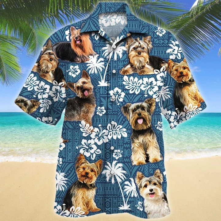 Yorkshire Terrier Dog Lovers Blue Tribal Pattern Hawaii Shirt Ha39744