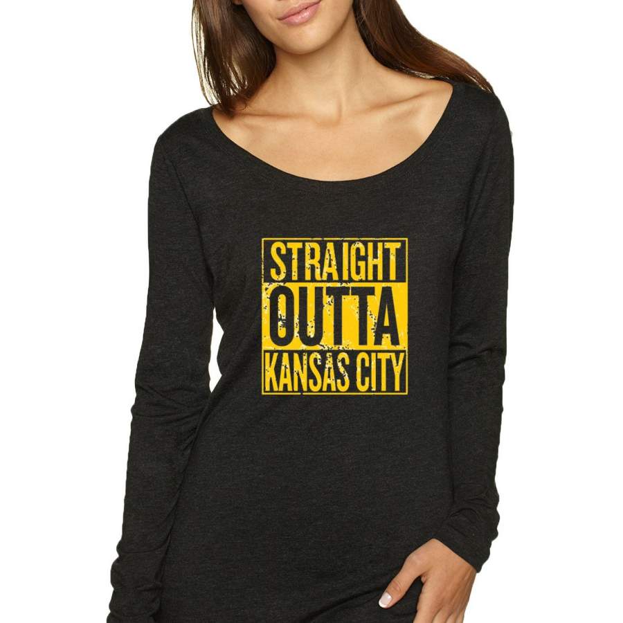 Straight Outta Kansas City KC Fan Pride Sports Womens Scoop Long Sleeve Top