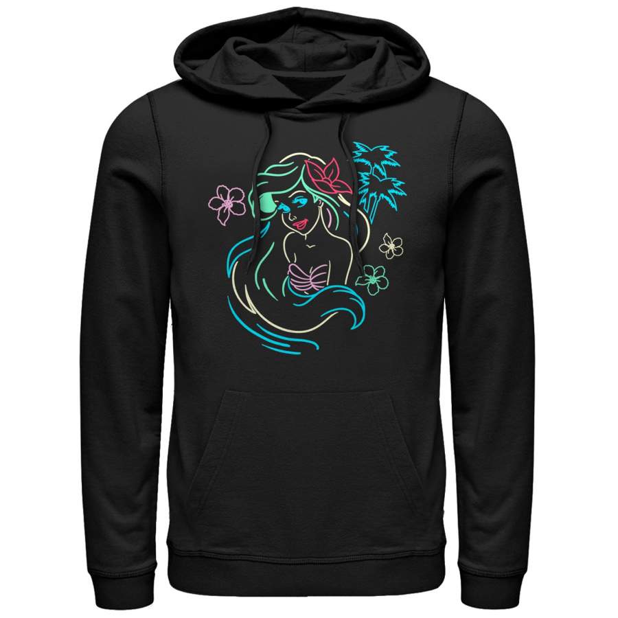 The Little Mermaid Men’s Ariel Neon Light Print  Lightweight Hoodie