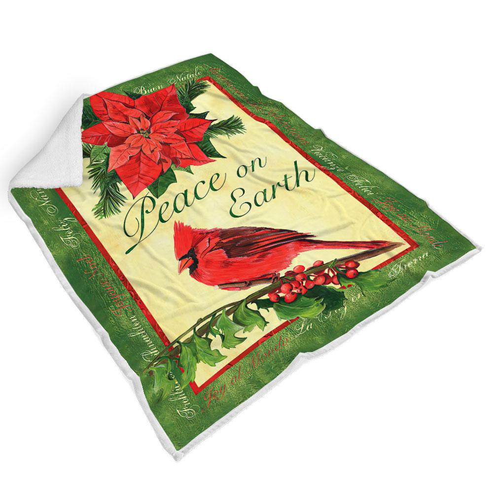 Viticstore™  Red Cardinal Birds – Peace On Earth – 3D size large Fleece Blanket gift, fleece blanket gift ideas, cardinal gift