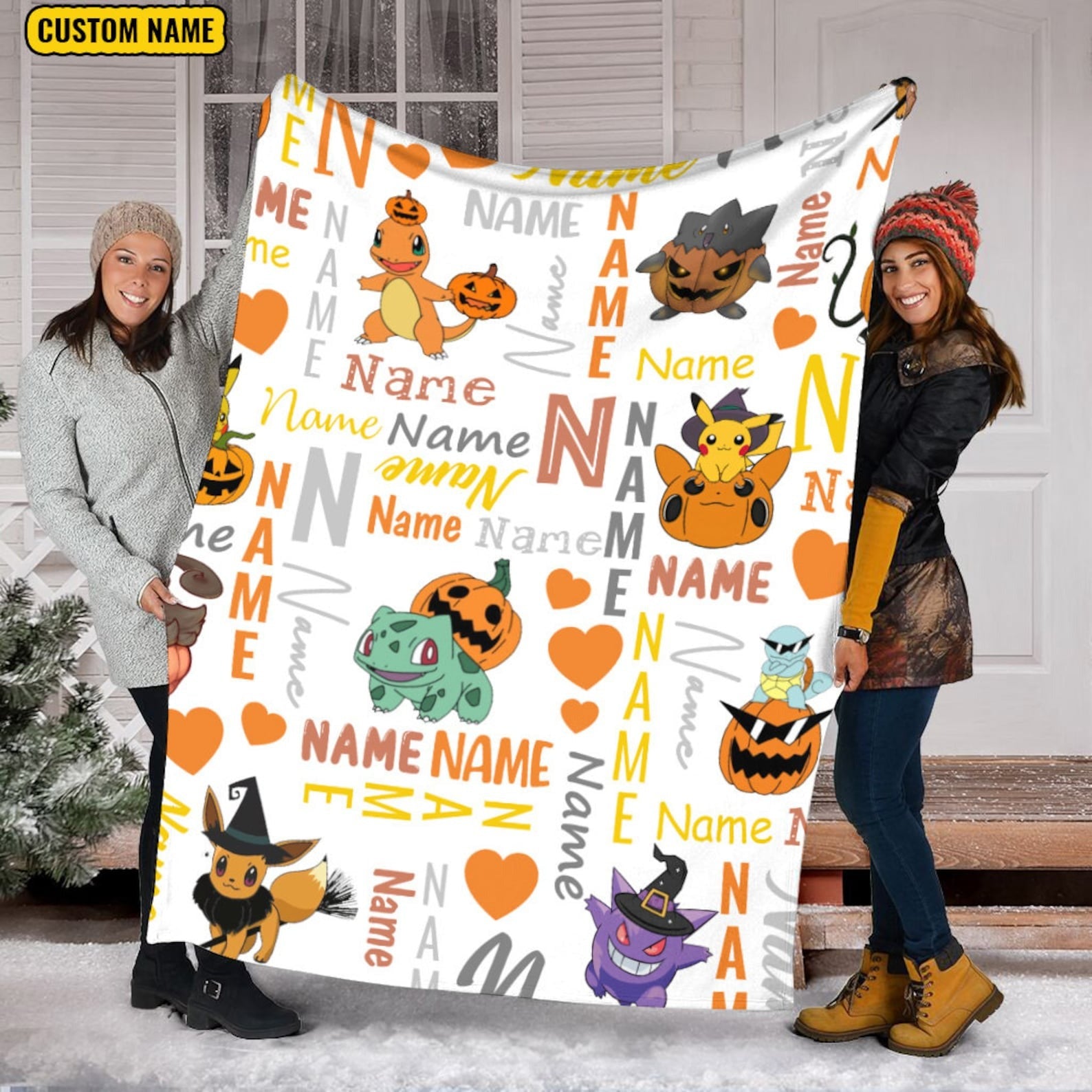 Custom Name Halloween Blanket, Anime Blanket, Pkm Gifts, Charizard Sherpa Mink, Movie Cartoon Character Blanket, Tv Show Blanket Onlytee Design Foryou