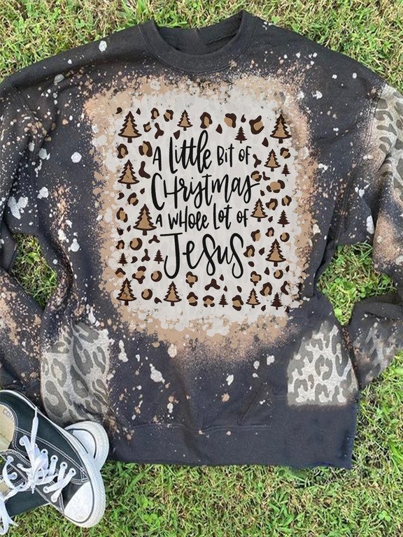 A Little Bit Of Christmas A Whole Lot Of Jesus Leopard 3D Hoodies T-Shirt Long Sleeve Xmas Gifts For Men Women Friends