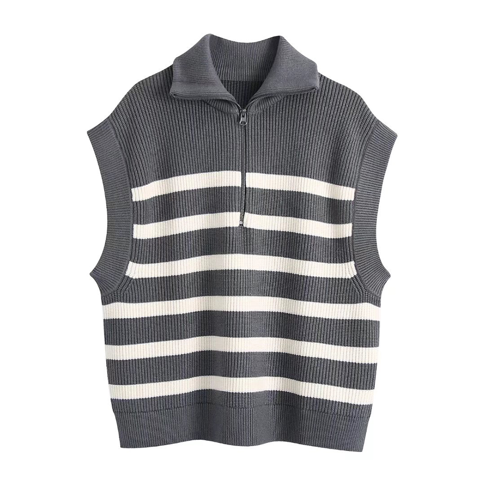 Spring Women Sweaters 2022 Striped Women Knitted Vest Sweater Zippers Sweater Oversize Women Casual Women Sleeveless Sweater alx