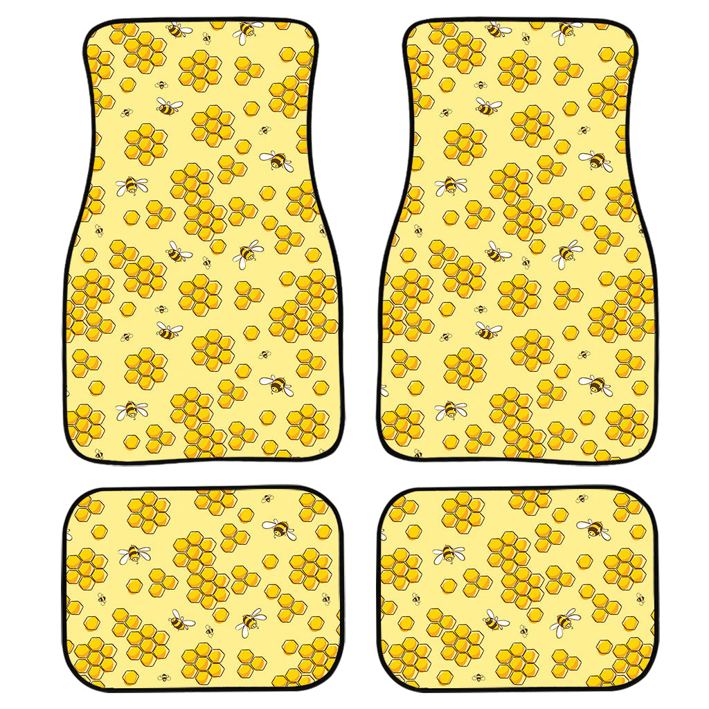 Cute Honey Bee Pattern Print Front And Back Car Floor Mats, Front Car Mat