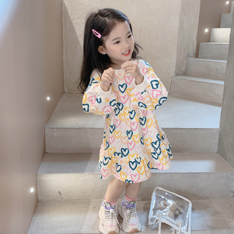 Spring Autumn Kids Girl Dress Baby Long Sleeve Loving Heart Balloon Princess Dress Baby Kids Girl Dress Clothes alx