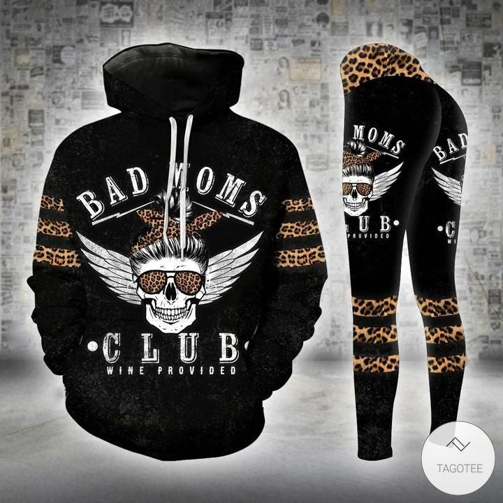 Bad Moms Club Wine Provided Skull Leopard Skin 3D Hoodie And Legging