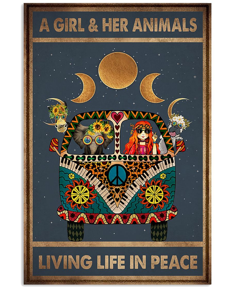 A Girl Her Animals Living Life In Peace poster canvas