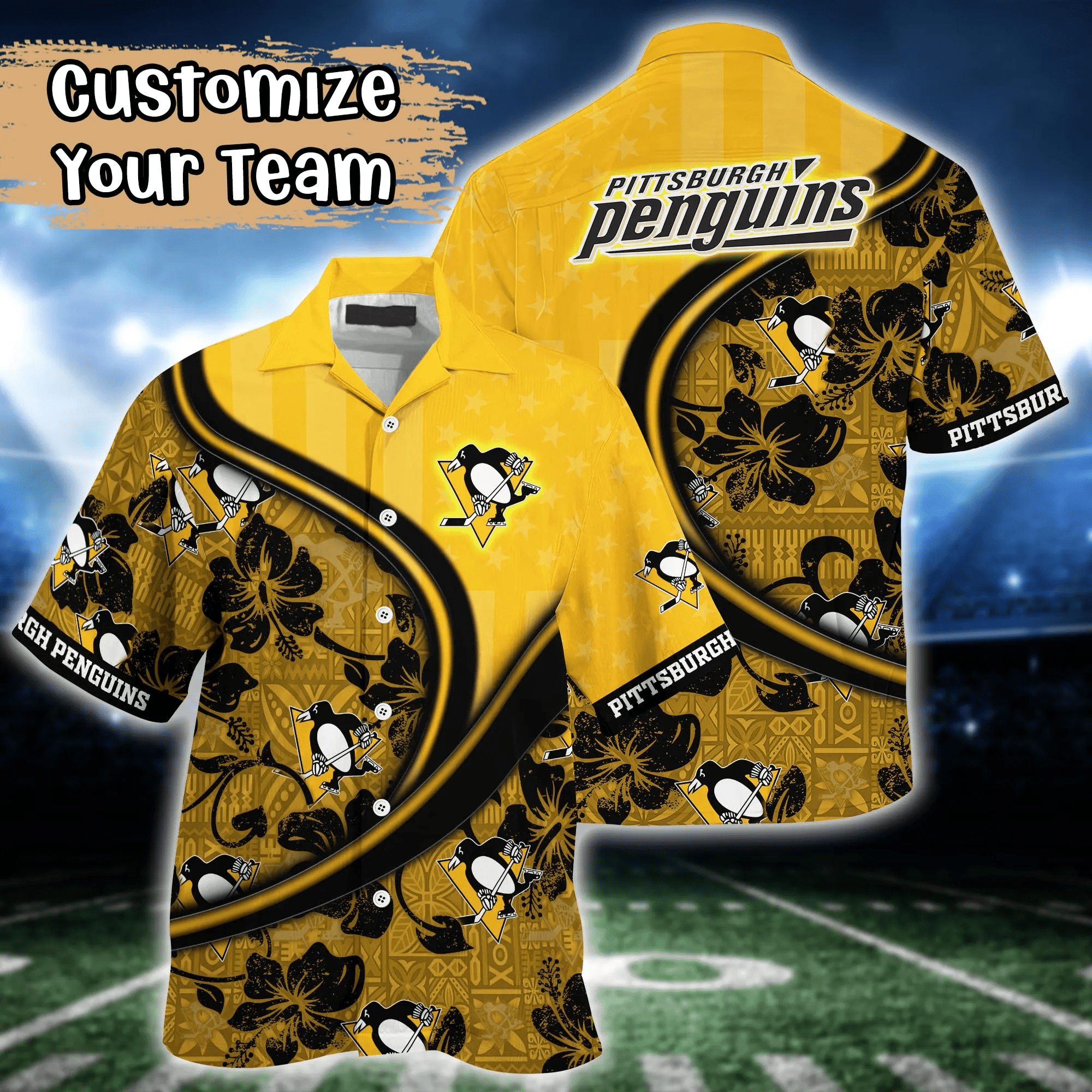 Pittsburgh Penguins Nhl Us Flag Hawaiian Shirt Custom Summer Aloha Shirt