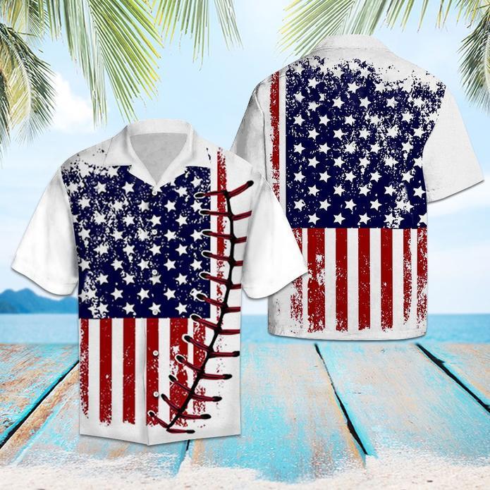 Baseball Usa Flag Hawaiian Shirt Pre10798