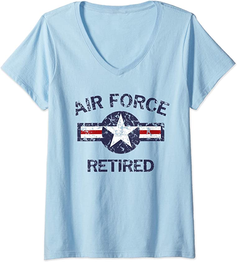 Womens Air Force Retired with Vintage Roundel Grunge T-Shirt V-Neck T-Shirt