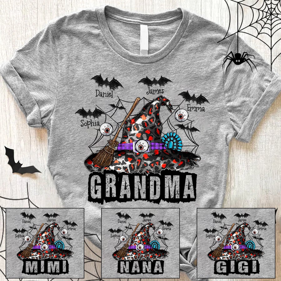 Personalized Grandma Witch Shirt, Halloween Shirt, Grandma Halloween Tshirt, Custom Grandkids Name Shirt, Halloween Gifts For Grandma