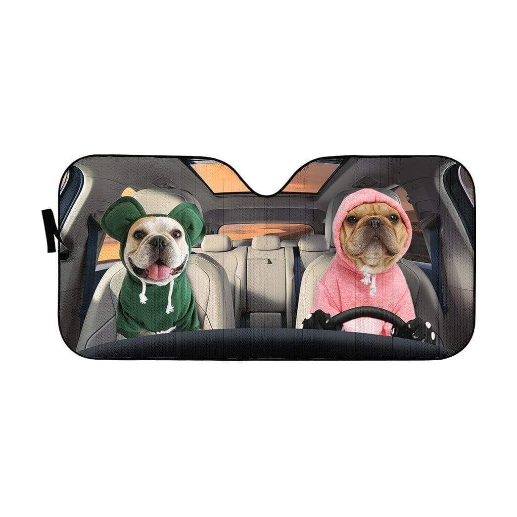 [CITYBARKS] [Car Auto Sunshade] Lovely Hoodie Bulldog Couple Custom