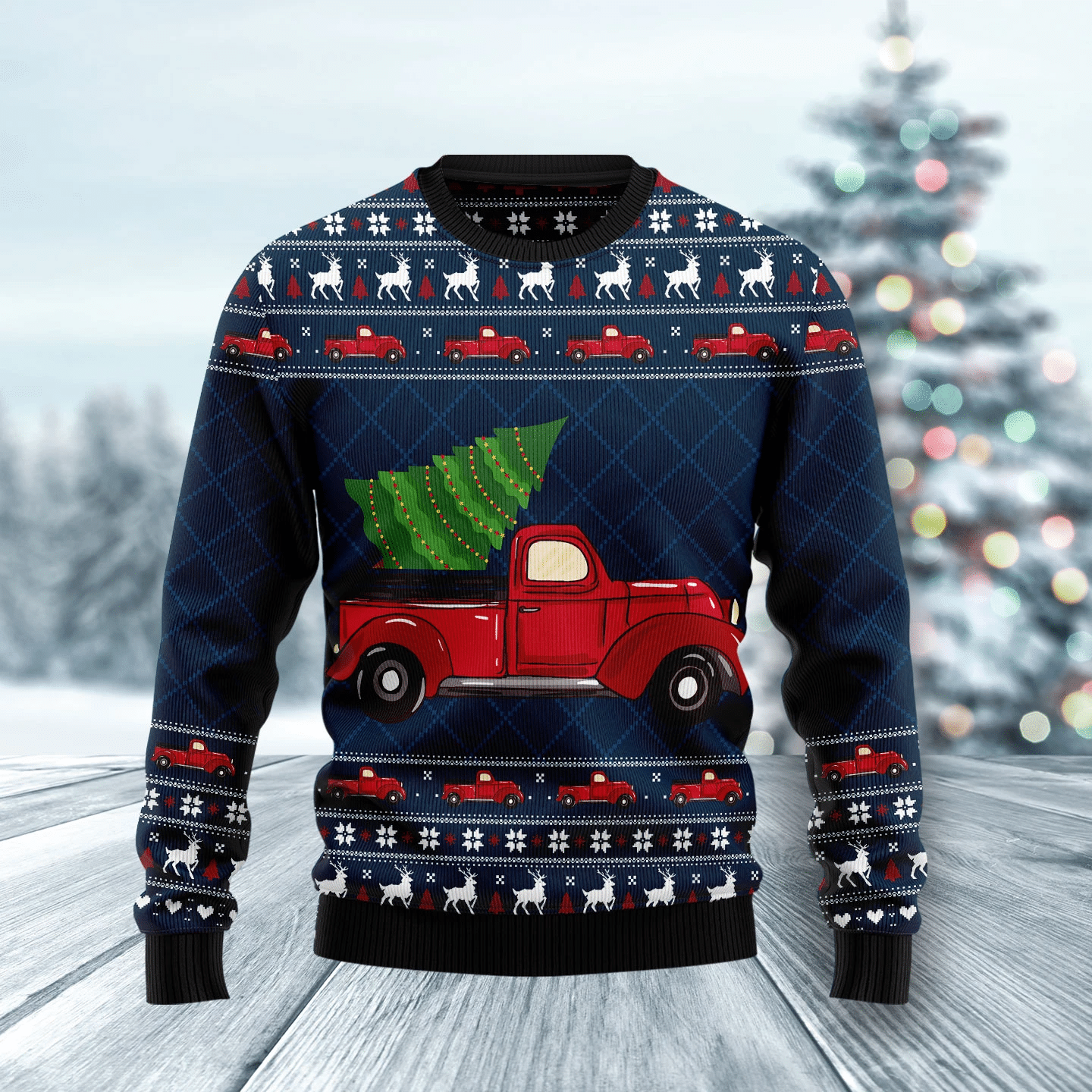 Vintage Red Truck Christmas Ugly Sweater