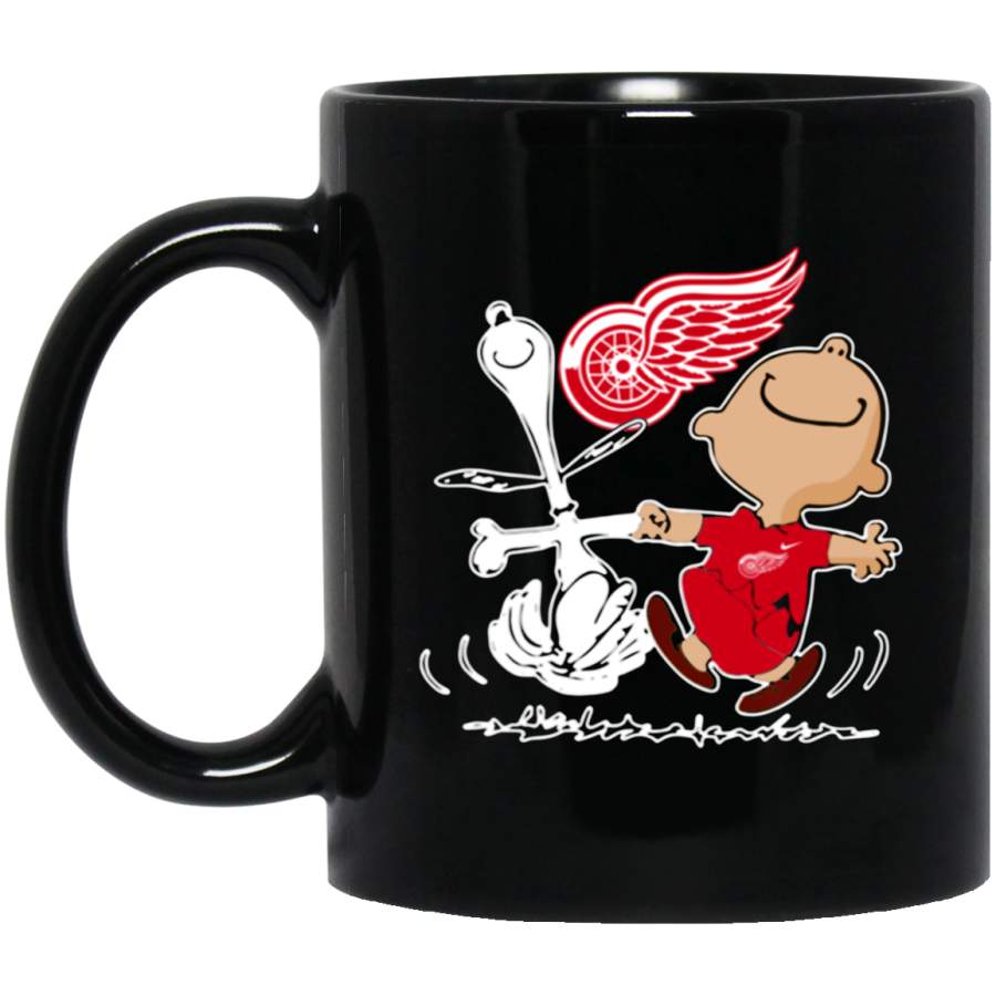 Charlie Brown & Snoopy Detroit Red Wings Mug 11 oz 15 oz Black Mug