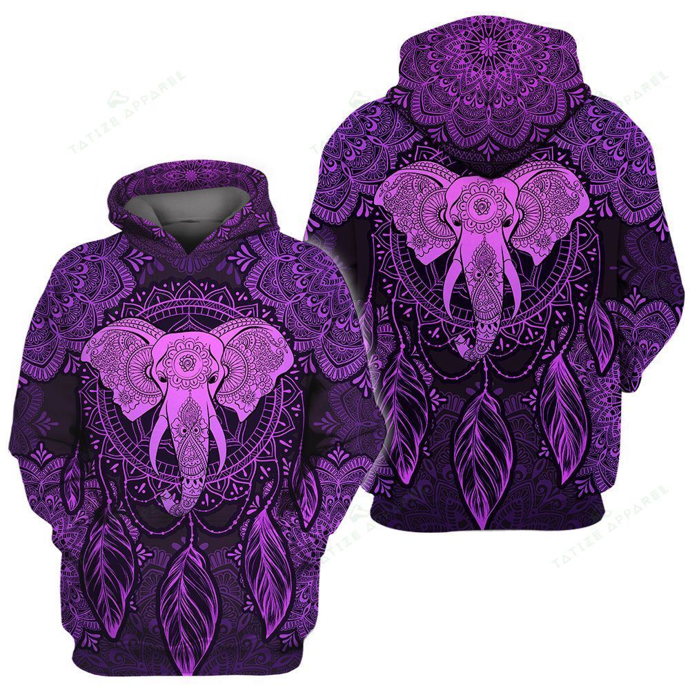 Unisex Elephant Mandala Dreamcatcher 3D Hoodie All Over Print