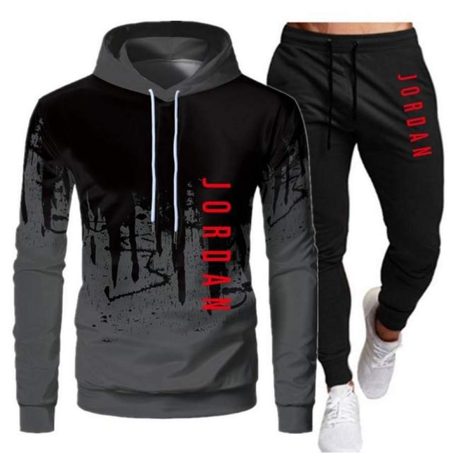 White Black Men Hoodies Set Fashion Tracksuit Sports – Fitjiva Art Store