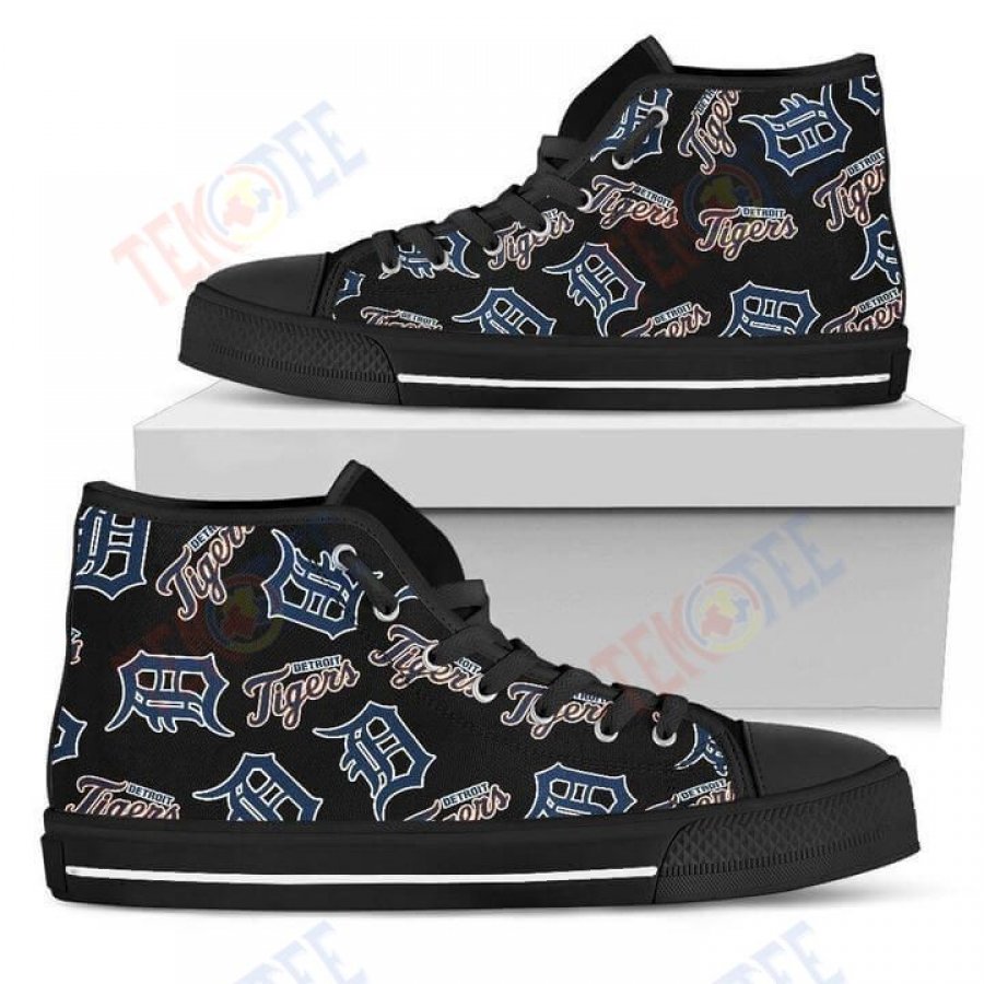 Mens Womens Script Logo Pattern Detroit Tigers High Top Shoes TMT534