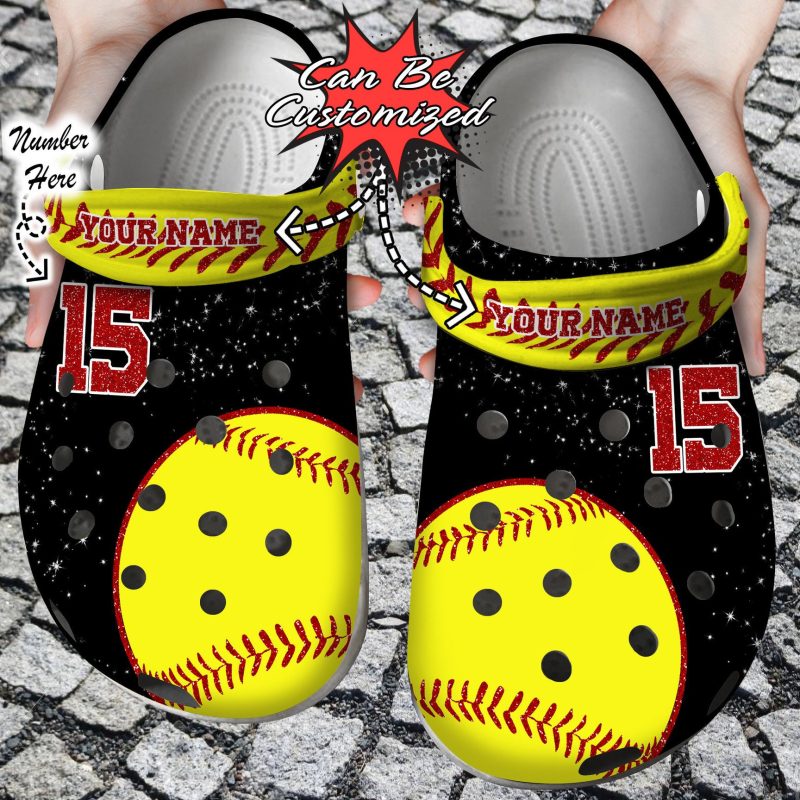 Custom Name Number Softball Glitter clog Shoes Softball