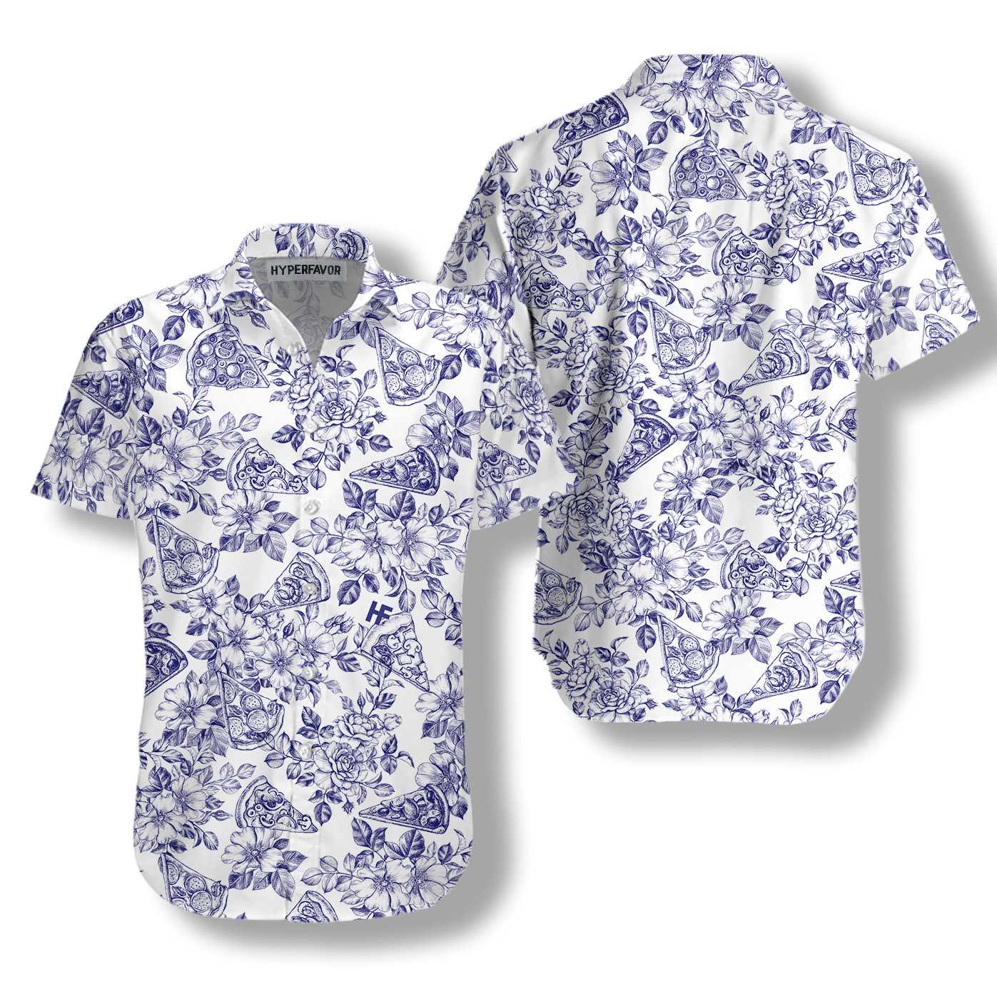 Blue Floral Pizza Pattern Shirt Hawaii Ha77573