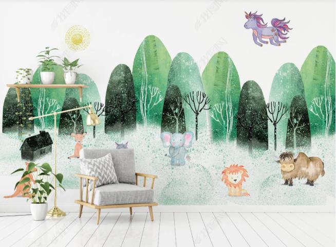 3D Northern Europe Hand-Painted Forest Animal Wall Mural Wallpaper Sww2162