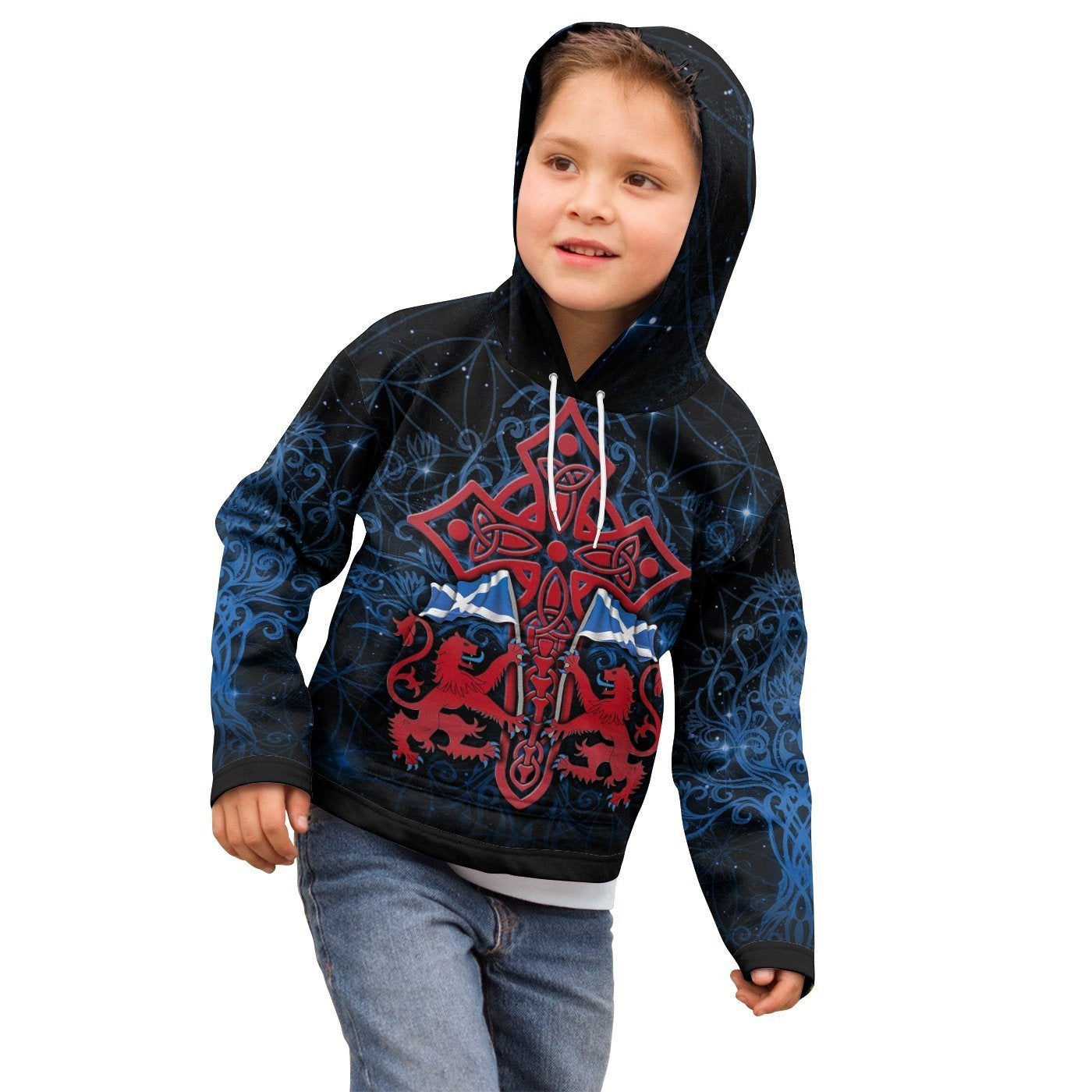 [Kid] Scotland Celtic Hoodie Lion Rampant With Celtic Tree And Cross