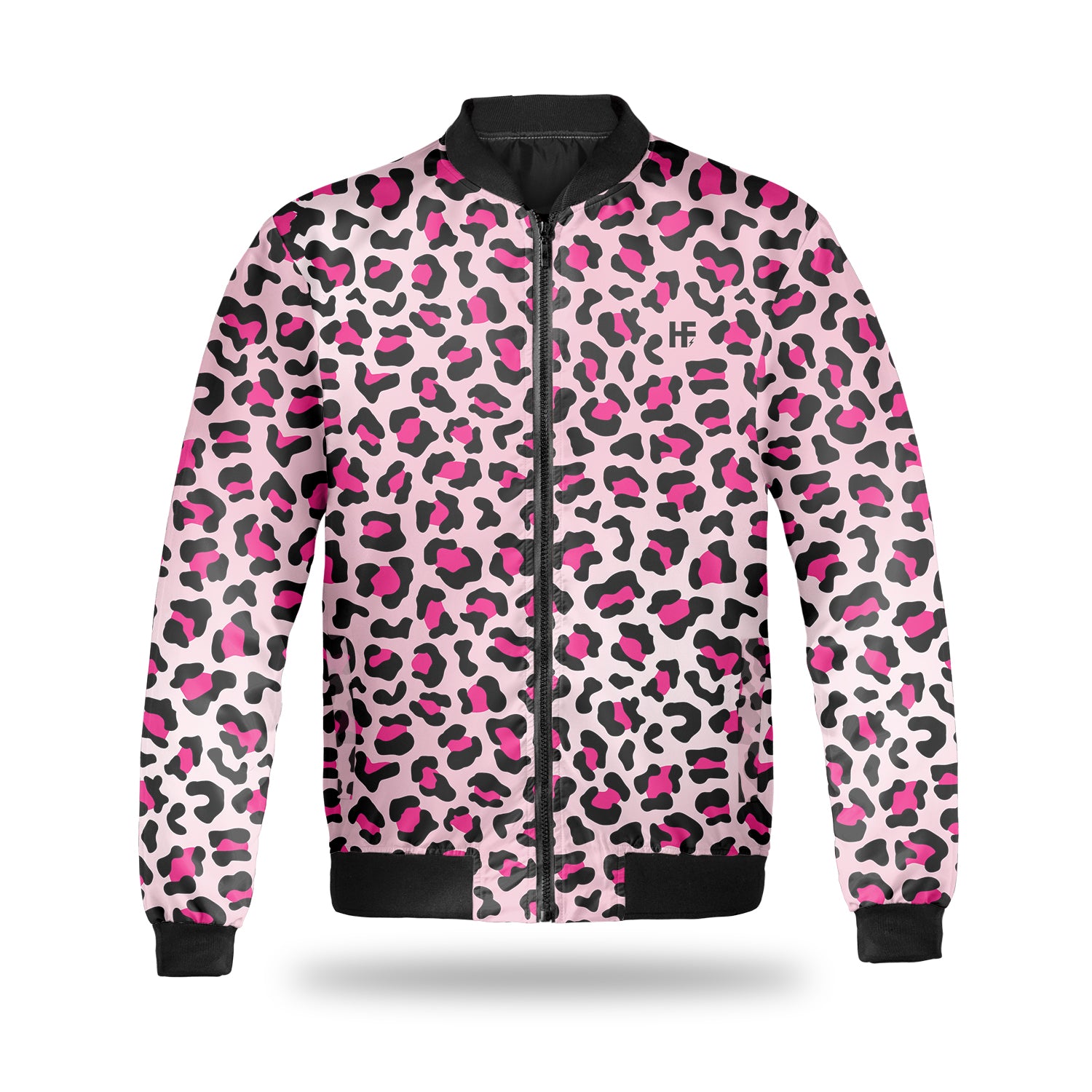 Christian Faith With Pink Leopard Pattern All Over Print Casual Bomber, Cool Bomber Jacket For Women