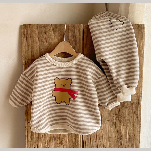 2022 New Kids Cute Cartoon Bear Korean Sets Infant Boys Girls Sweatshirt + PP Pants Two Pieces Tracksuit Sets Children Clothes alx