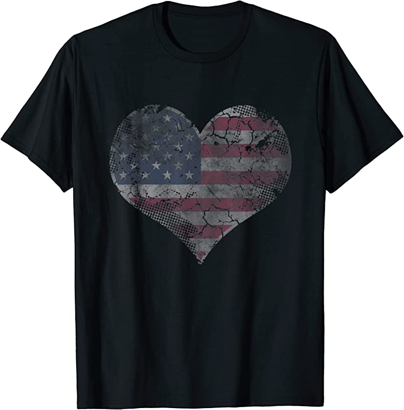 4th of July Vintage USA Heart Shape American Flag T-Shirt