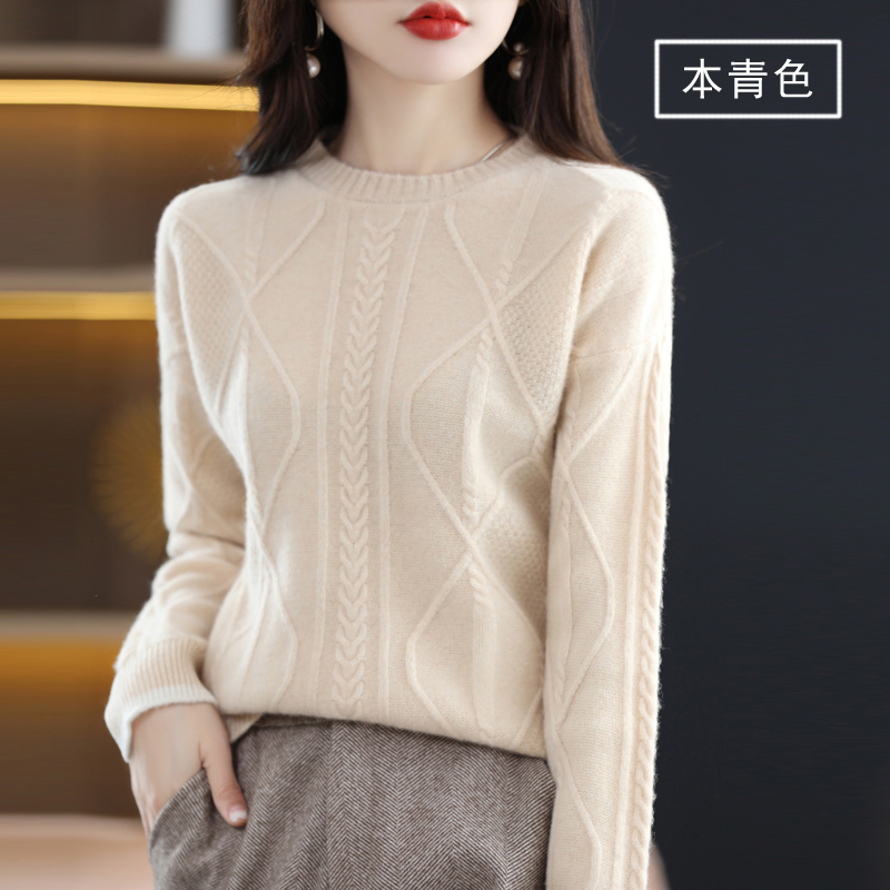 2022 New Autumn Winter100 % Pure Wool Women’s Pullover Thick Sweater Round Neck Knit Top Twisted Loose Slimming alx