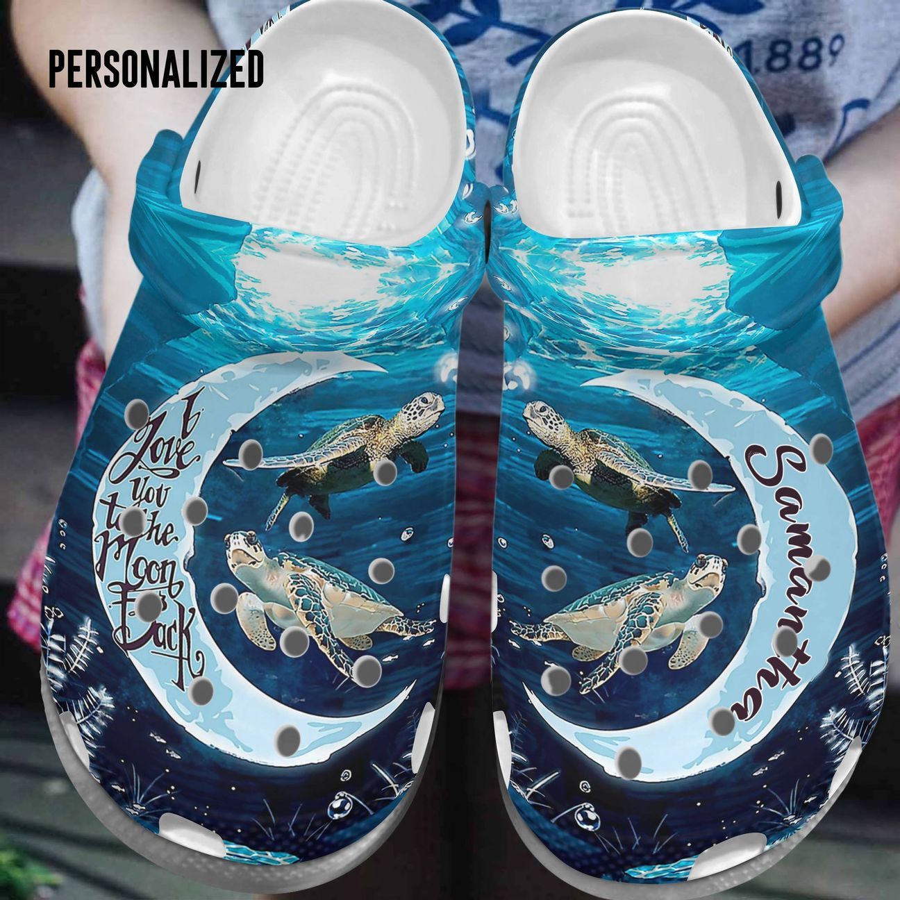 Turtle Personalized Personalize Clog, Custom Name, Text, Fashion Style For Women, Men, Kid, Print 3D I Love You To The Moon And Back