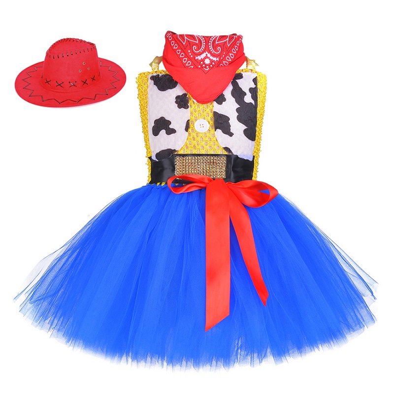 Toy Woody Jessie Cowgirl Girls Tutu Dress with Hat Scarf Set Outfit Fancy Tulle Girl Birthday Party Dress Kids Halloween Costume alx