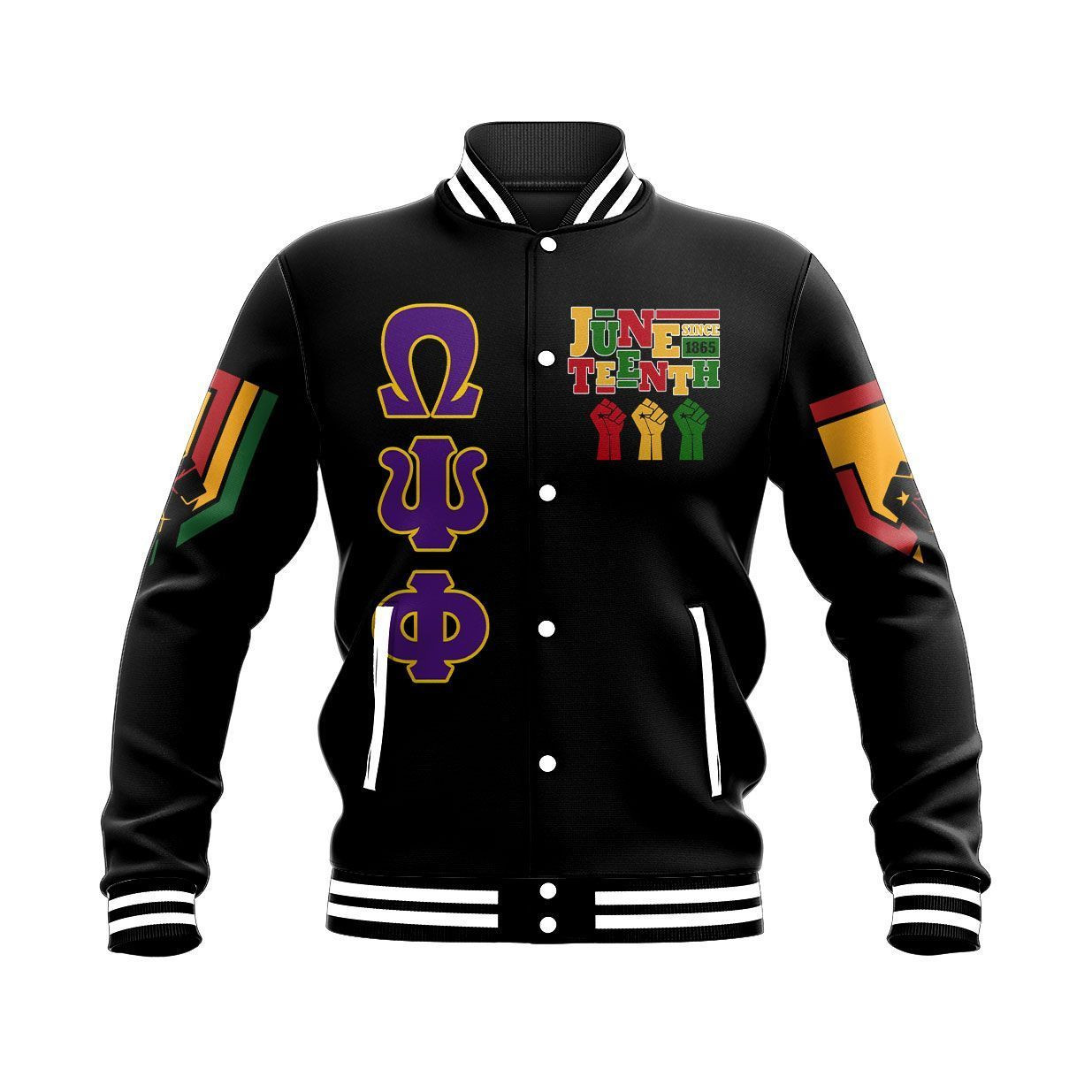 Africa Zone Jacket – Omega Psi Phi Juneteenth Freedom Phi Baseball Jacket J09