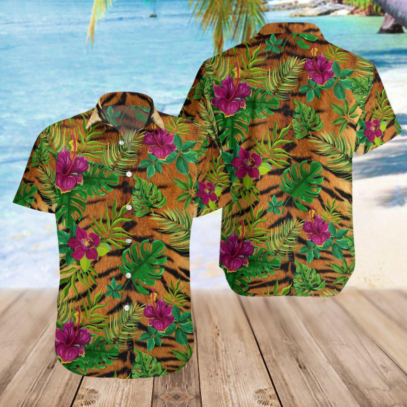 Tropical Stripe Tiger Hawaiian Shirt