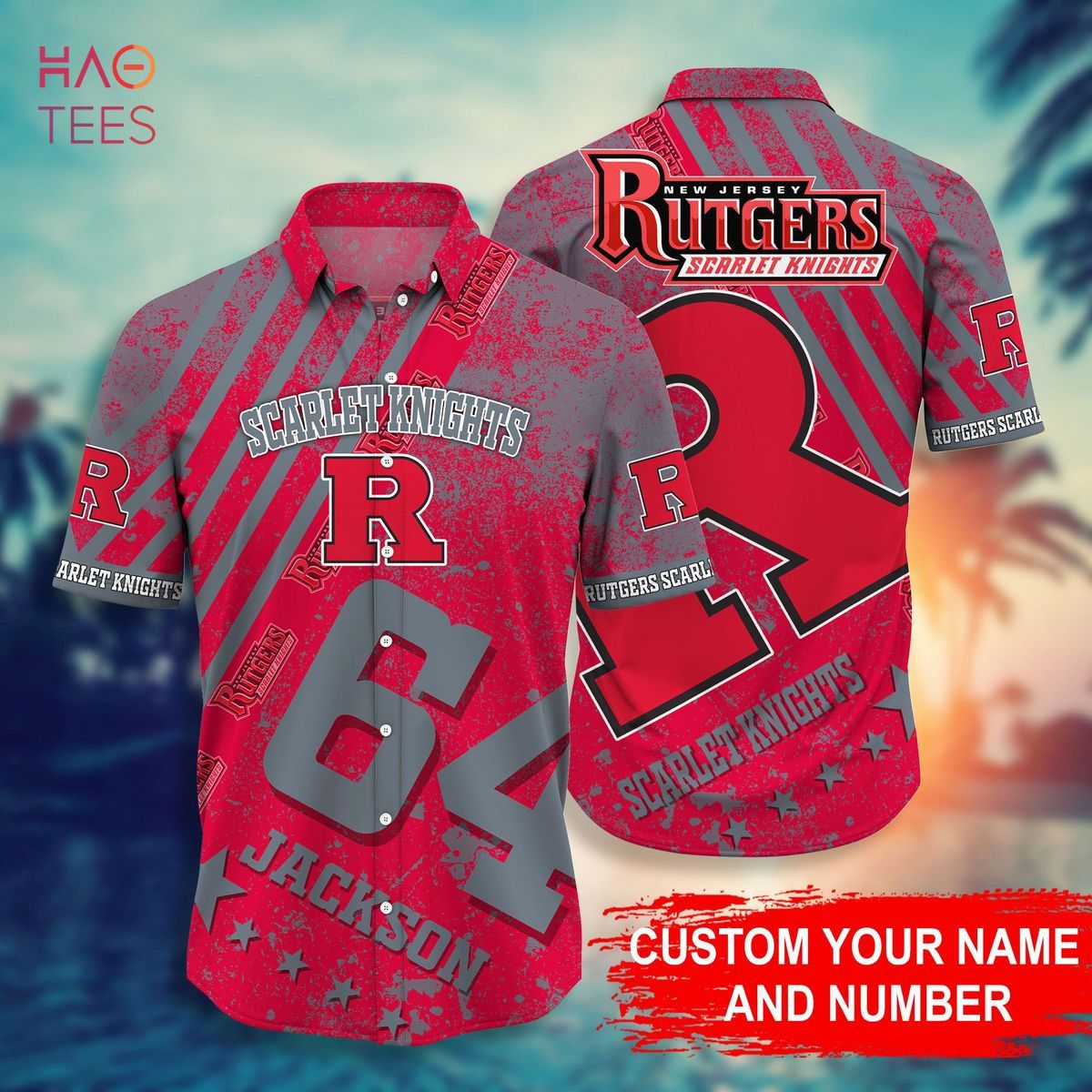 NCCA Rutgers Scarlet Knights Custom Name Number Hawaiian Shirt