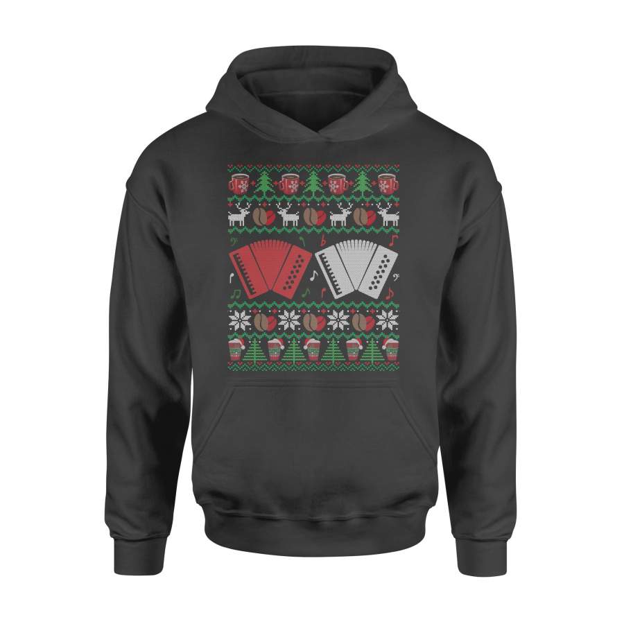 Christmas Gift Red And White Accodion Christmas Tree Coffee Snowflake And Music – Standard Hoodie