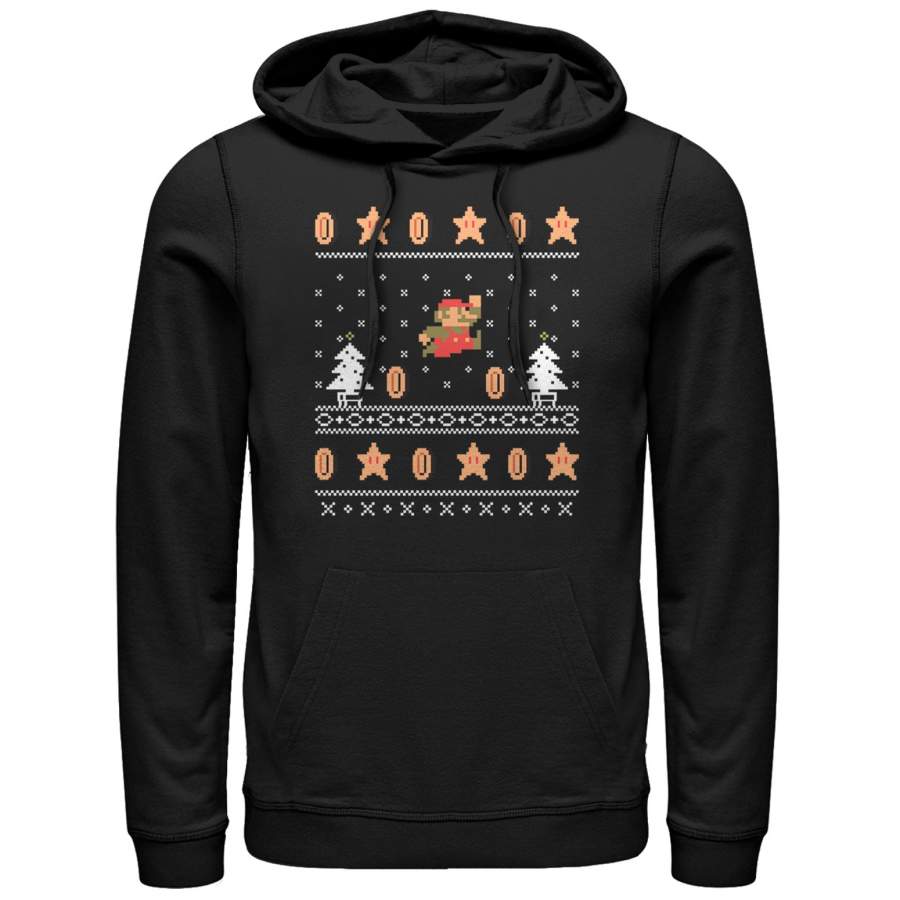 Nintendo Men’s Ugly Christmas Mario Coin  Lightweight Hoodie