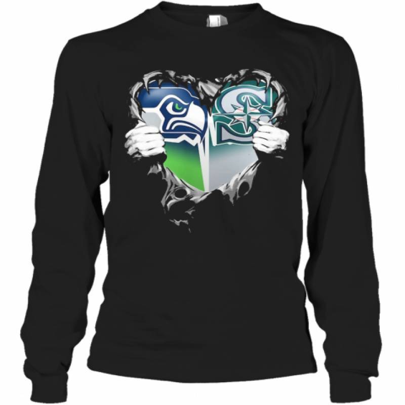 Blood Inside Seattle Seahawks And Seattle Mariners Heart Long Sleeve T-Shirt