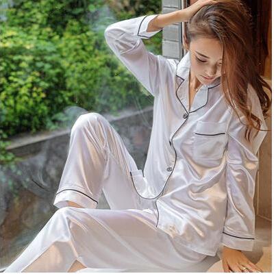 2022 New Fall Women’s Nightgown Silk Satin Nightgown Nightgown set Women’s Sleeping two-piece family plus-size home dress alx