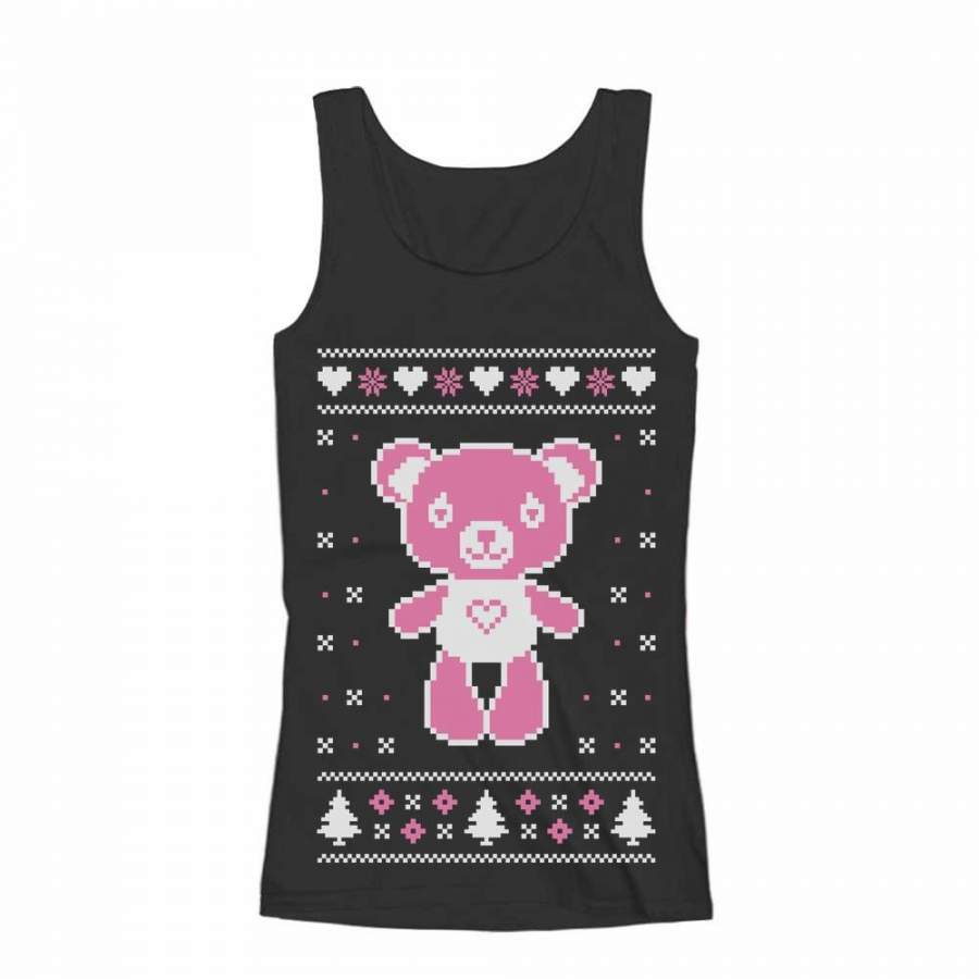 Big Pink Furry Bear Doll Ugly Christmas Sweater Funny Women Tank Top