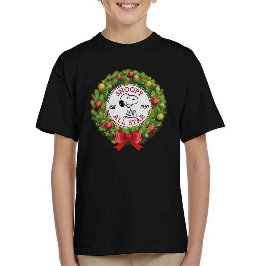 Snoopy Peanuts Christmas Wreath All Star Converse Logo Kid’s T-shirt
